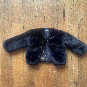Girls Egg New York Navy Blue Rosie Faux Fur Jacket (2T)